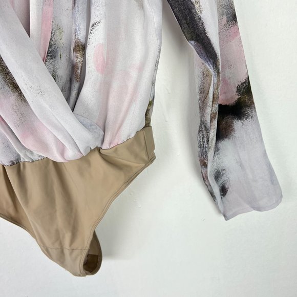 Aritzia Babaton Ambrose Bodysuit Frost Pink Dream Wrap-front Size Small S I1396 - Picture 5 of 14